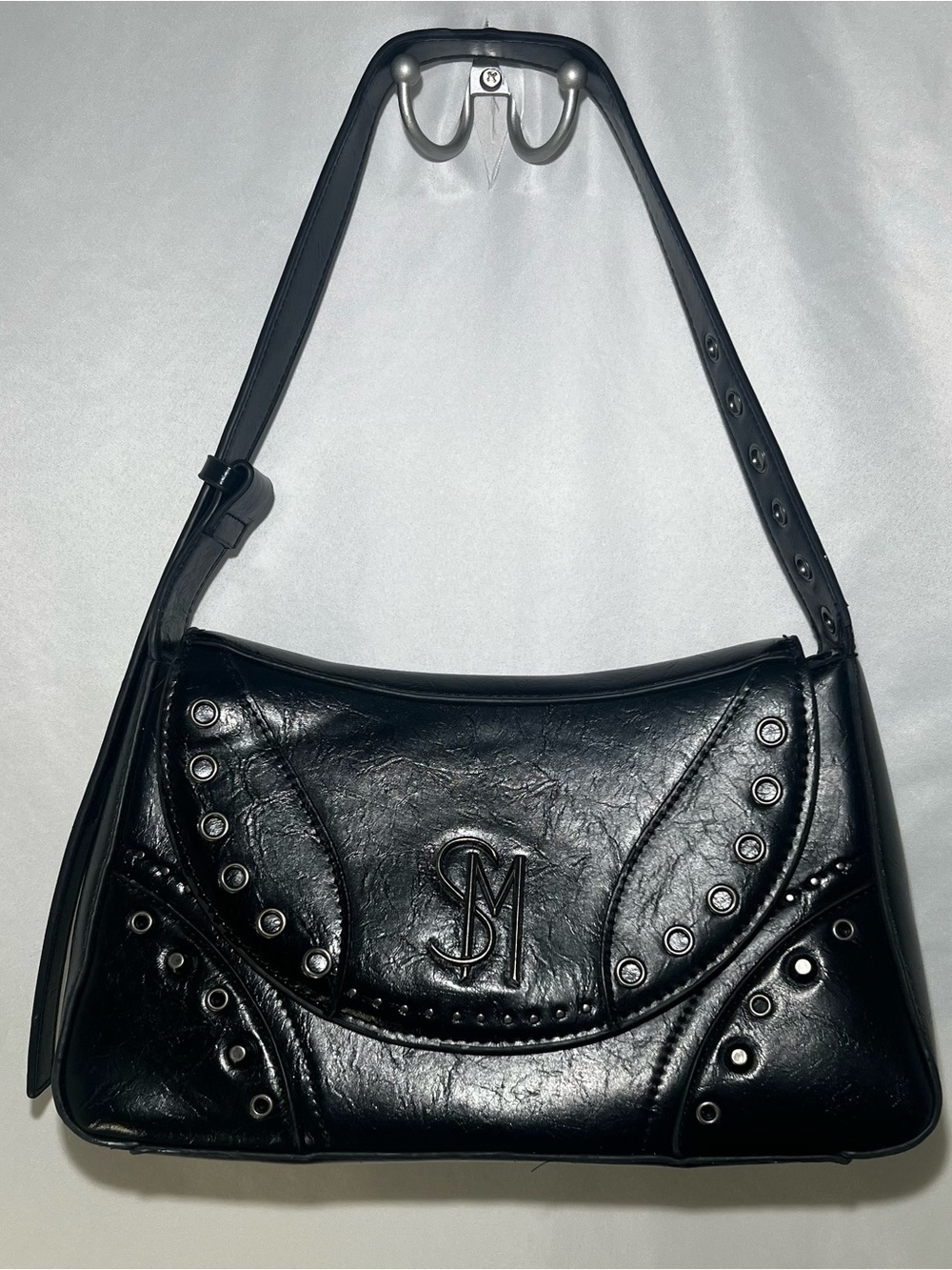 Steve Madden Black Bmargy Studded Faux Leather Shoulder Bag Y2K